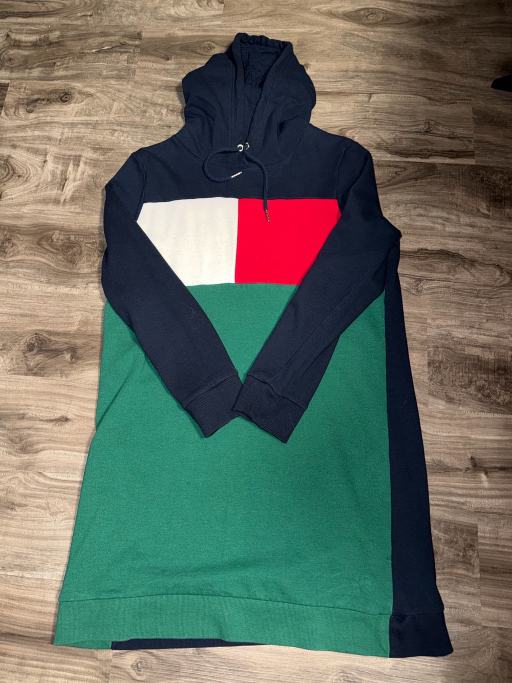 Tommy Hilfiger Navy, Green, Red & White Colorblock Crewneck Sweater Dress